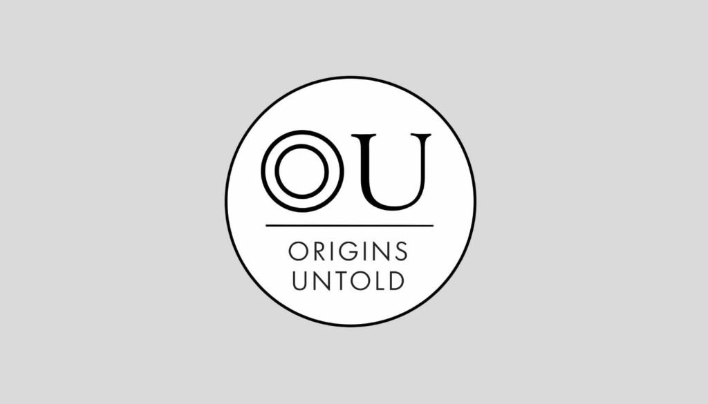 Origins Untold logo on a grey background