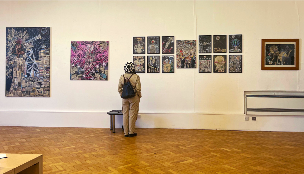 Visitors viewing public art installed at the Sassoon Gallery, Folkestone